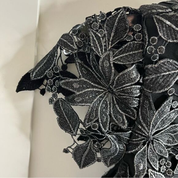 Molly Shayna Foiled‎ Lace Mini Dress Black Silver size 0 NWT - Picture 10 of 16